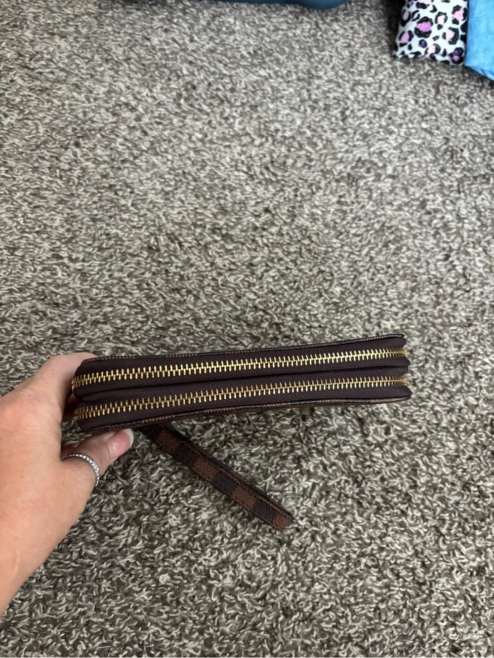 Brown double sided wallet and wristlet